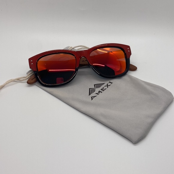 AMEXI Polarized Sunglasses. Handmade Red lenses. Microfiber Bag. New in Package - Picture 2 of 12